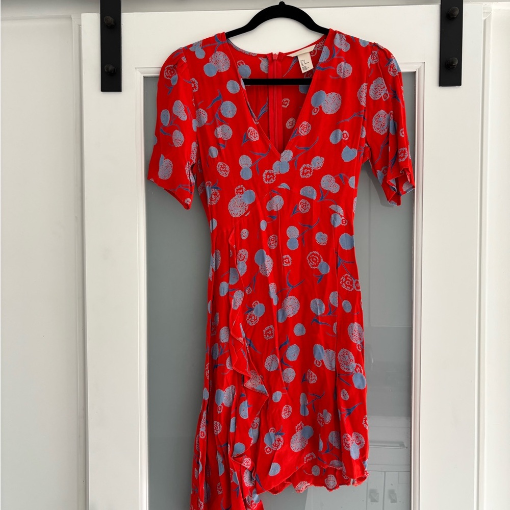 H&M Red and Blue Asymmetrical Ruffle Sundress